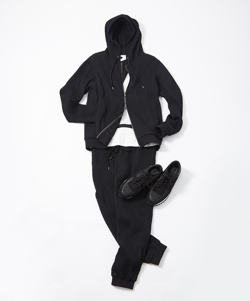 5351 POUR LES HOMMES(ゴーサンゴーイチプールオム)の「セットアップ対応 プリーツブルーゼトラックパーカー(パーカー・メンズ・ブラック・44/46/48/50)」の2枚目の写真