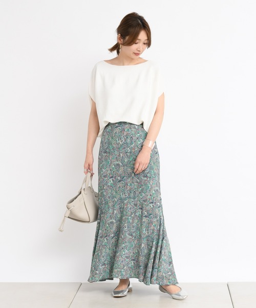 DouDou（ドゥドゥ）の「ペイズリー柄スカート（スカート・レディース・ベージュ/グリーン・FREE）」の6枚目の写真