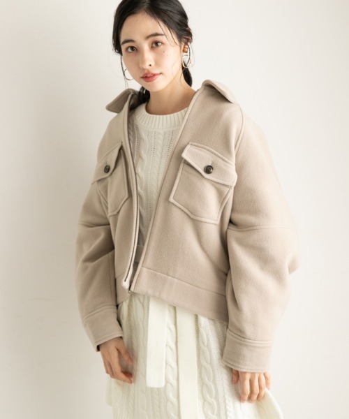 LOWRYS FARM（ローリーズファーム）の「メリノウールジャケット　917859（ブルゾン・レディース・グリーン/アイボリー・FREE）」の2枚目の写真