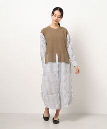 INTERPLANET | ストライプシャツレイヤード風ワンピース(ワンピース)