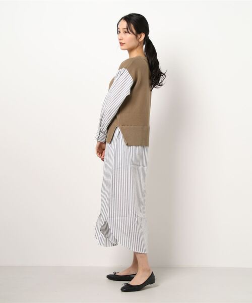 INTERPLANET（インタープラネット）の「ストライプシャツレイヤード風ワンピース（ワンピース・レディース・モカ/ブラック/オフホワイト・FREE）」の4枚目の写真