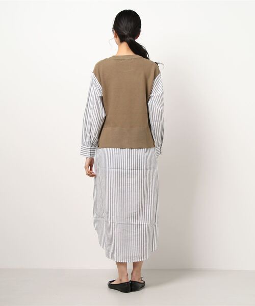 INTERPLANET（インタープラネット）の「ストライプシャツレイヤード風ワンピース（ワンピース・レディース・モカ/ブラック/オフホワイト・FREE）」の5枚目の写真