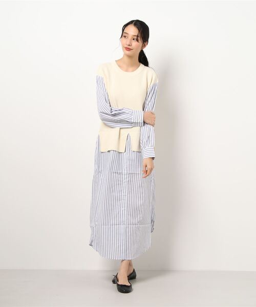 INTERPLANET（インタープラネット）の「ストライプシャツレイヤード風ワンピース（ワンピース・レディース・モカ/ブラック/オフホワイト・FREE）」の15枚目の写真