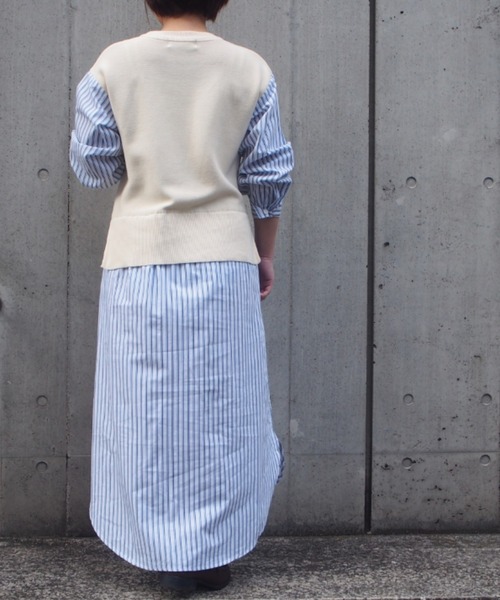 INTERPLANET（インタープラネット）の「ストライプシャツレイヤード風ワンピース（ワンピース・レディース・モカ/ブラック/オフホワイト・FREE）」の13枚目の写真