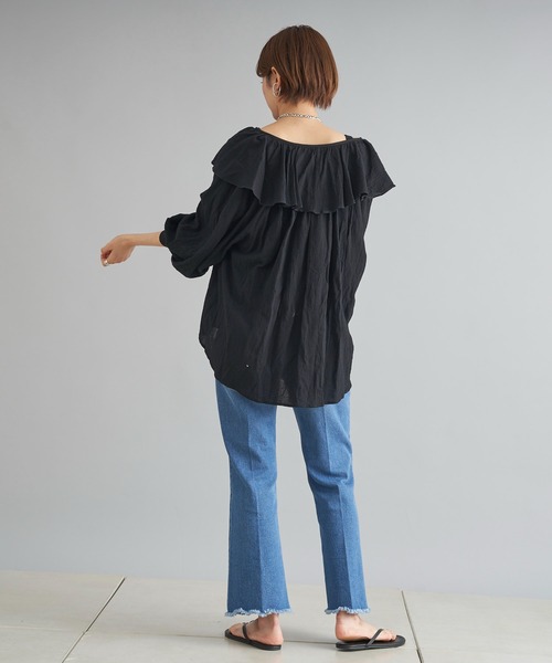 DouDou（ドゥドゥ）の「9丈セミフレアデニム（デニムパンツ・レディース・グレー/ライトベージュ/ブルー・36/38）」の8枚目の写真