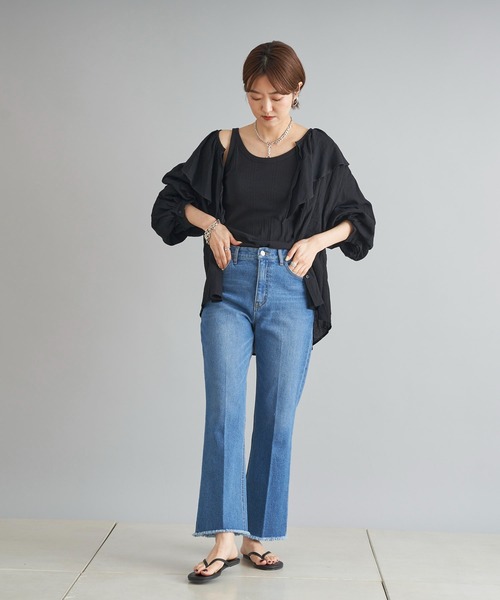 DouDou（ドゥドゥ）の「9丈セミフレアデニム（デニムパンツ・レディース・グレー/ライトベージュ/ブルー・36/38）」の9枚目の写真