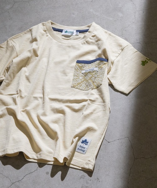 LOGOS(ロゴス)の「【30】〔LOGOS/ロゴス〕スラブ天竺 ペイズリー柄ポケット Tシャツ 半袖(Tシャツ/カットソー・キッズ・ネイビー/カーキ/クリーム・160/140/150/130)」の1枚目の写真