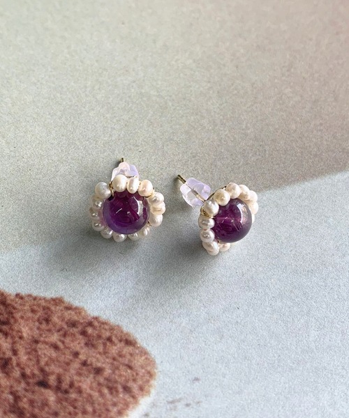 LUON(ルオン)の「LUON/ストーンパールピアス(ピアス(両耳用)・レディース・パープル/ピンク/ブルー・FREE)」の3枚目の写真