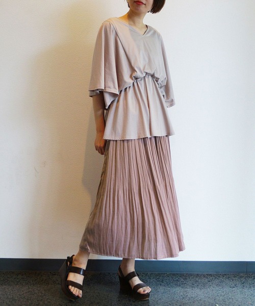 NICOLE white(ニコルホワイト)の「ヴィンテージサテン消しプリーツロングスカート(スカート・レディース・マスタード/ライトグレー/ブルー/ピンク/ブラウン・FREE)」の11枚目の写真