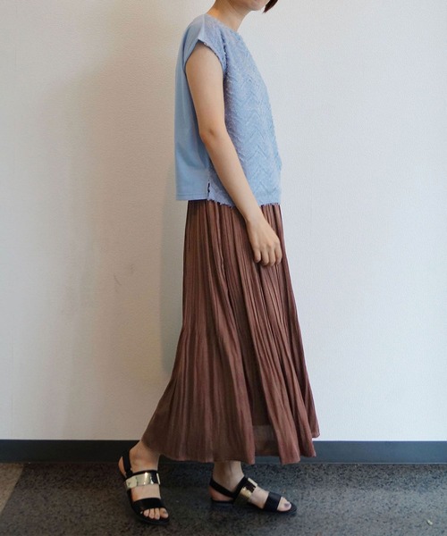 NICOLE white(ニコルホワイト)の「ヴィンテージサテン消しプリーツロングスカート(スカート・レディース・マスタード/ライトグレー/ブルー/ピンク/ブラウン・FREE)」の16枚目の写真