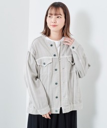 ノーカラー デニムジャケット