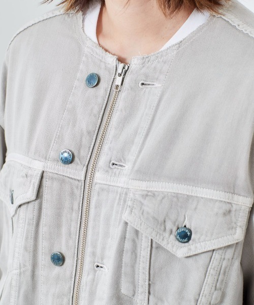 Sereno様　クレージュ　【M】 ノーカラーデニムジャケット　シルバーボタン Sereno様 クレージュ 【M】 ノーカラーデニムジャケット シルバー
