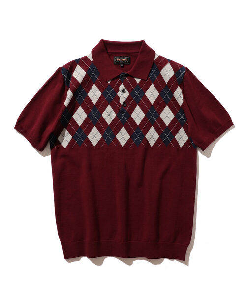 BEAMS PLUS（ビームスプラス）の「BEAMS PLUS / アーガイル ニットポロシャツ（ポロシャツ・メンズ・ネイビー/ワイン/カーキ・MEDIUM/LARGE/X-LARGE/SMALL）」の3枚目の写真