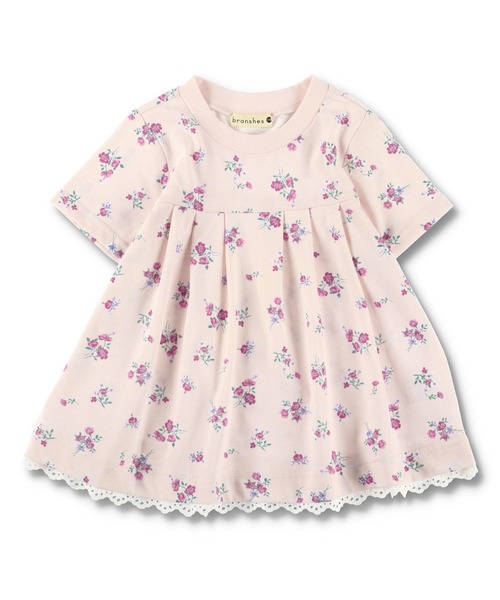 BRANSHES（ブランシェス）の「裾レース付き花柄プリント半袖Tシャツ（チュニック・キッズ・アイボリー/ピンク・80ｃｍ/110cm/120cm/100cm/130cm/90cm）」の2枚目の写真