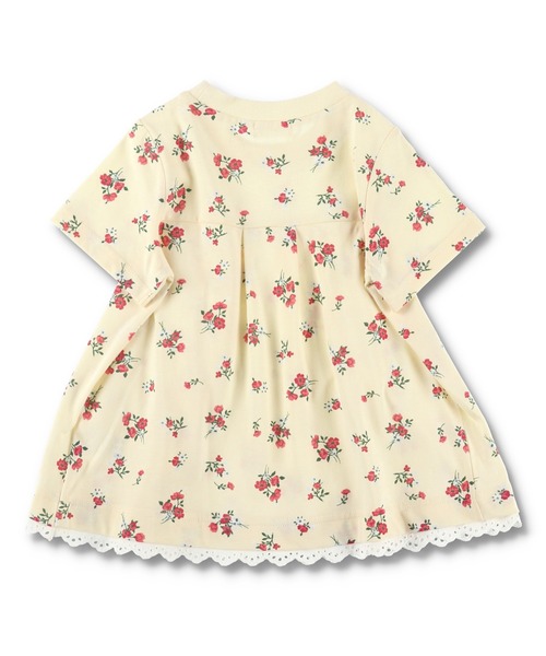 BRANSHES（ブランシェス）の「裾レース付き花柄プリント半袖Tシャツ（チュニック・キッズ・アイボリー/ピンク・80ｃｍ/110cm/120cm/100cm/130cm/90cm）」の4枚目の写真