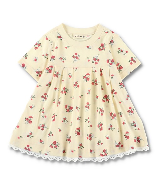 BRANSHES（ブランシェス）の「裾レース付き花柄プリント半袖Tシャツ（チュニック・キッズ・アイボリー/ピンク・80ｃｍ/110cm/120cm/100cm/130cm/90cm）」の5枚目の写真