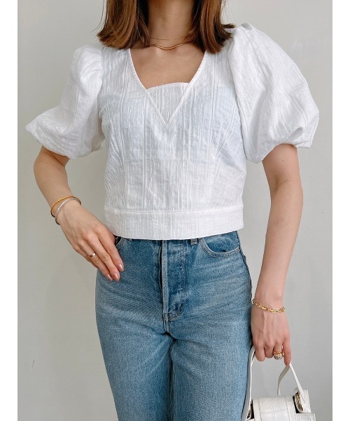 Vicente（ヴィセンテ）の「Puffsleeve tops（シャツ/ブラウス・レディース・ブラック/オフホワイト・FREE）」の2枚目の写真