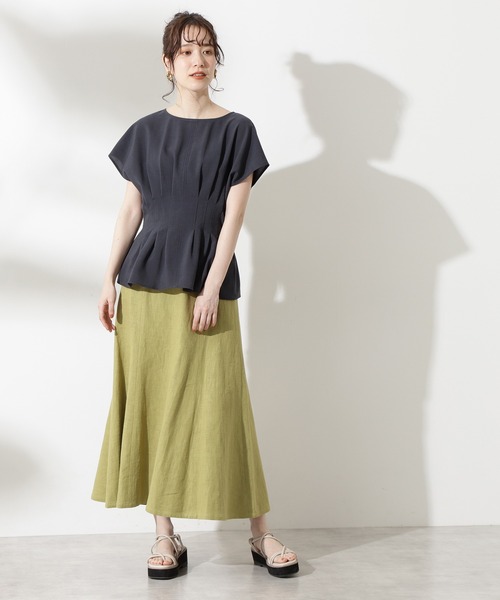 N.（N. Natural Beauty Basic）（エヌエヌナチュラルビューティーベーシック）の「◆ドライポプリン半袖ブラウス（シャツ/ブラウス・レディース・オフホワイト/チャコールグレー/ブルー/マスタード・MEDIUM）」の5枚目の写真