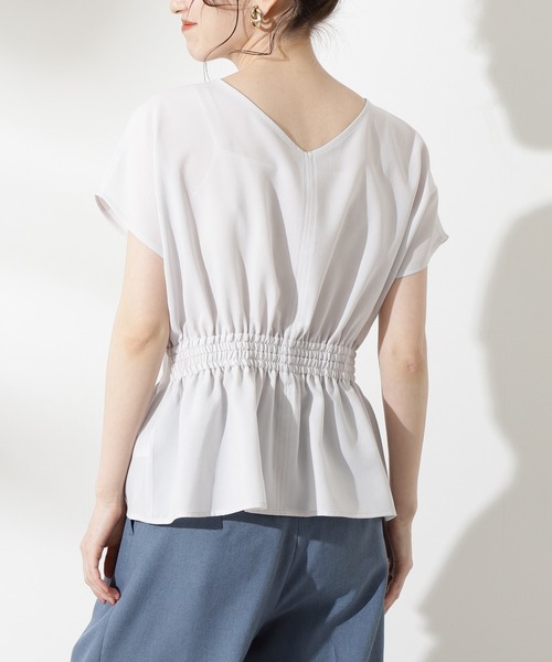 N.（N. Natural Beauty Basic）（エヌエヌナチュラルビューティーベーシック）の「◆ドライポプリン半袖ブラウス（シャツ/ブラウス・レディース・オフホワイト/チャコールグレー/ブルー/マスタード・MEDIUM）」の6枚目の写真