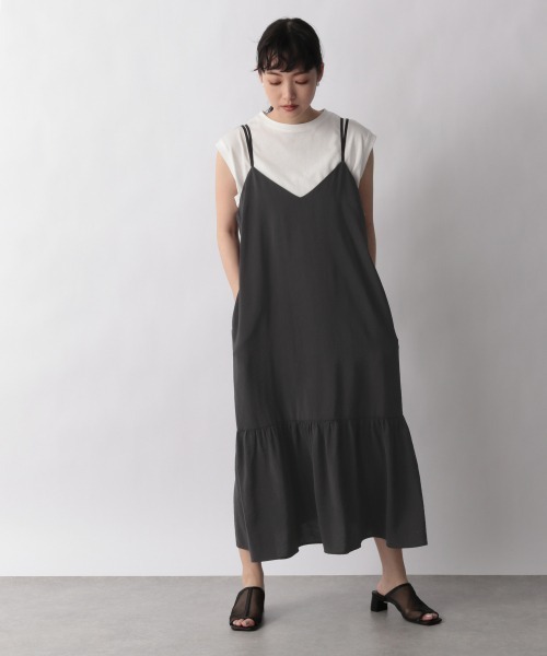 LOWRYS FARM（ローリーズファーム）の「ティアードキャミワンピース／Ｗ　950959（ワンピース・レディース・アイボリー/チャコールグレー/ダークブラウン/グリーン/イエロー・FREE）」の3枚目の写真