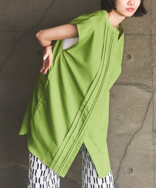 45R ピンタック チュニック ブラウス グリーン 45R ピンタック チュニック ブラウス グリーン