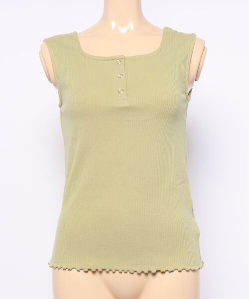 ehka sopo(エヘカソポ)の「ヘンリーネック前後着タンクトップ(タンクトップ・レディース・ベージュ/キナリ/グリーン・フリ-)」の3枚目の写真