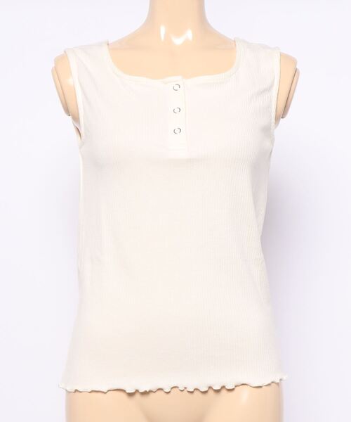 ehka sopo(エヘカソポ)の「ヘンリーネック前後着タンクトップ(タンクトップ・レディース・ベージュ/キナリ/グリーン・フリ-)」の2枚目の写真