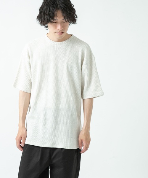 ITEMS URBANRESEARCH（アイテムズ アーバンリサーチ）の「ローゲージカノコ半袖Tシャツ（Tシャツ/カットソー・メンズ・ベージュ/グレー/ネイビー・MEDIUM/LARGE）」の6枚目の写真