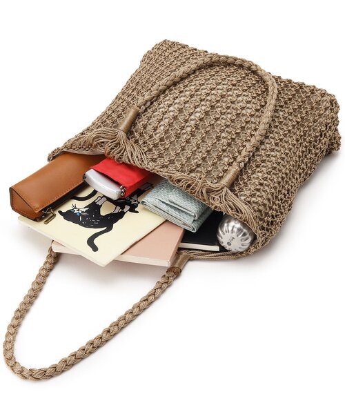 DRESKIP（ドレスキップ）の「◆レーヨン手編みトート（トートバッグ・レディース・ブラック/ベージュ/アイボリー・00）」の8枚目の写真