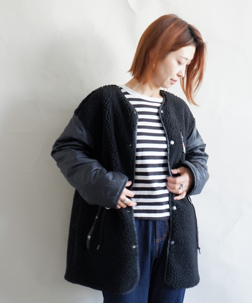 MANASTASH（マナスタッシュ）の「MANASTASH/マナスタッシュ　W's REVERSIBLE JKT　ウィメンズ　リバーシブル　ジャケット　ボア（ブルゾン・レディース・ナチュラル/ブラック・MEDIUM）」の2枚目の写真