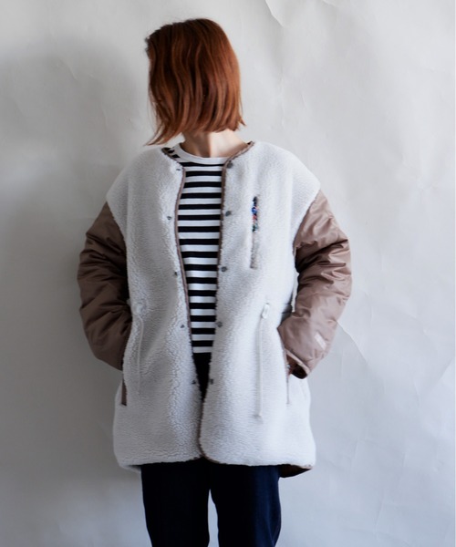 MANASTASH（マナスタッシュ）の「MANASTASH/マナスタッシュ　W's REVERSIBLE JKT　ウィメンズ　リバーシブル　ジャケット　ボア（ブルゾン・レディース・ナチュラル/ブラック・MEDIUM）」の8枚目の写真