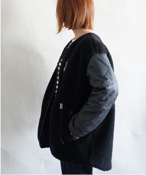 MANASTASH（マナスタッシュ）の「MANASTASH/マナスタッシュ　W's REVERSIBLE JKT　ウィメンズ　リバーシブル　ジャケット　ボア（ブルゾン・レディース・ナチュラル/ブラック・MEDIUM）」の4枚目の写真