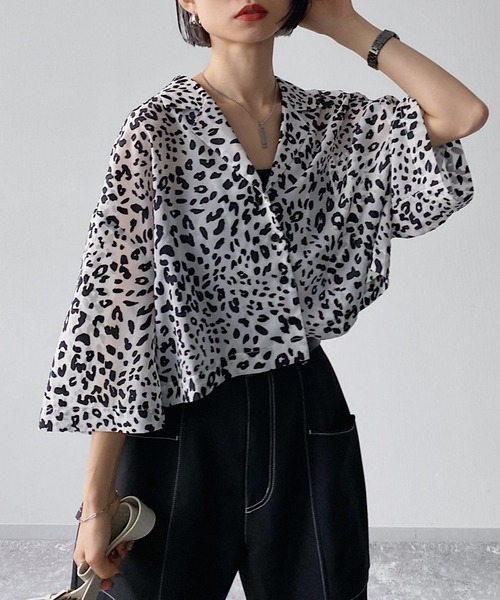 PAGEBOY(ページボーイ)の「【CORE】レオパード柄シアーショートシャツ(シャツ/ブラウス・レディース・ブラック/ホワイト系その他・FREE)」の5枚目の写真