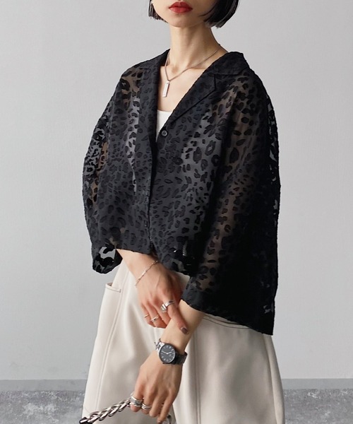 PAGEBOY(ページボーイ)の「【CORE】レオパード柄シアーショートシャツ(シャツ/ブラウス・レディース・ブラック/ホワイト系その他・FREE)」の9枚目の写真