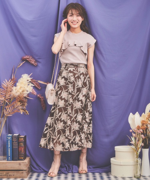 NOELA(ノエラ)の「メッシュ刺繍フレアスカート(スカート・レディース・ベージュ/ブラウン/オフホワイト・S/M)」の14枚目の写真