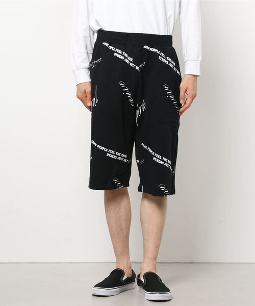 Web限定 総柄 無地 スウェット ハーフパンツ 膝下