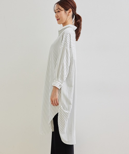 ROPE' PICNIC（ロペピクニック）の「先染めストライプ＆無地ワッシャーオーバーサイズシャツワンピース（シャツワンピース・レディース・ホワイト系その他/ラベンダー・38）」の3枚目の写真