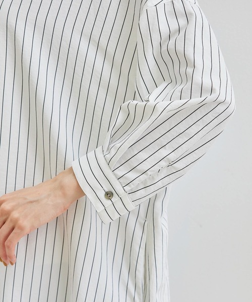 ROPE' PICNIC（ロペピクニック）の「先染めストライプ＆無地ワッシャーオーバーサイズシャツワンピース（シャツワンピース・レディース・ホワイト系その他/ラベンダー・38）」の7枚目の写真