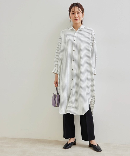 ROPE' PICNIC（ロペピクニック）の「先染めストライプ＆無地ワッシャーオーバーサイズシャツワンピース（シャツワンピース・レディース・ホワイト系その他/ラベンダー・38）」の13枚目の写真