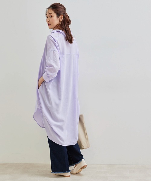 ROPE' PICNIC（ロペピクニック）の「先染めストライプ＆無地ワッシャーオーバーサイズシャツワンピース（シャツワンピース・レディース・ホワイト系その他/ラベンダー・38）」の11枚目の写真