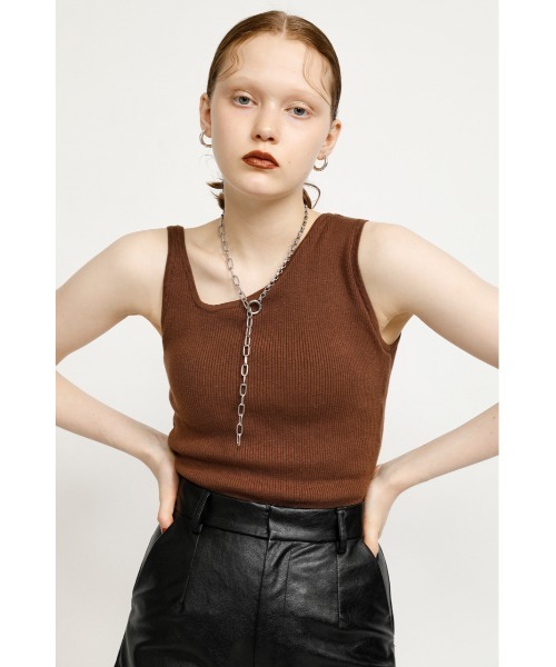 SLY（スライ）の「ASYMMETRY SLASH T/T アシンメトリー タンクトップ（タンクトップ・レディース・ホワイト/ライム/ブラウン/ブラック・FREE）」の4枚目の写真