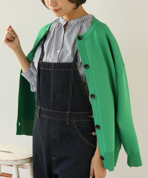 Simplicite（サンプリシテ）の「クルーネックダンボールカーディガン◆（カーディガン/ボレロ・レディース・ブラック/ピンク/ブルー系その他/ナチュラル/グリーン・FREE）」の4枚目の写真