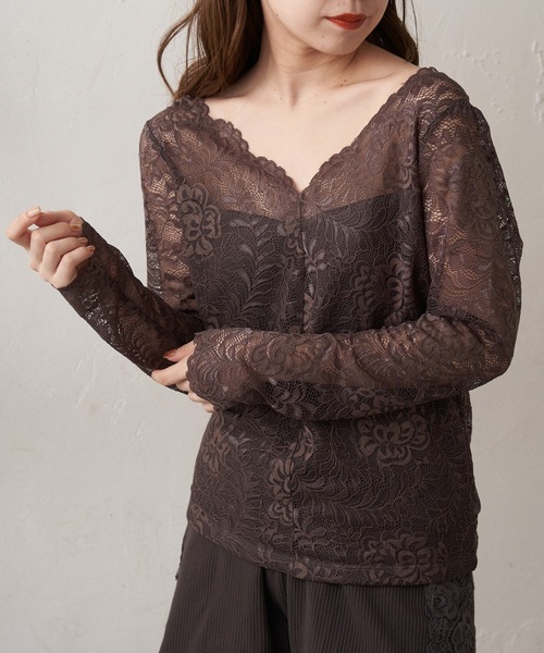 Chico(チコ)の「【SALON by Chico限定】スカラップレースロンT(Tシャツ/カットソー・レディース・アイボリー/チャコールグレー/ピンク・FREE/SMALL)」の3枚目の写真