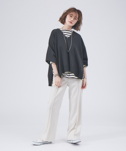 Rouge vif(ルージュヴィフ)の「【セットアップ対応】Vネックゆったりニットプルオーバー(ニット/セーター・レディース・アイボリー/セージグリーン/チャコールグレー・フリー)」の20枚目の写真