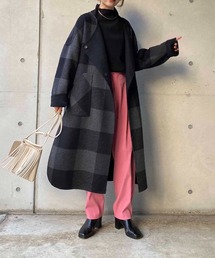 チェックリバノーカラーコート