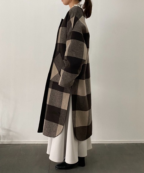CAPRICIEUX LE'MAGE（カプリシューレマージュ）の「チェックリバノーカラーコート（ノーカラーコート・レディース・ブラック/ブラウン・FREE）」の21枚目の写真