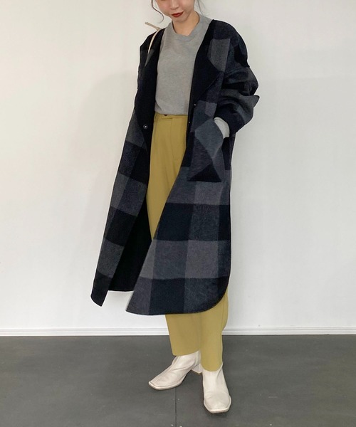 CAPRICIEUX LE'MAGE（カプリシューレマージュ）の「チェックリバノーカラーコート（ノーカラーコート・レディース・ブラック/ブラウン・FREE）」の14枚目の写真