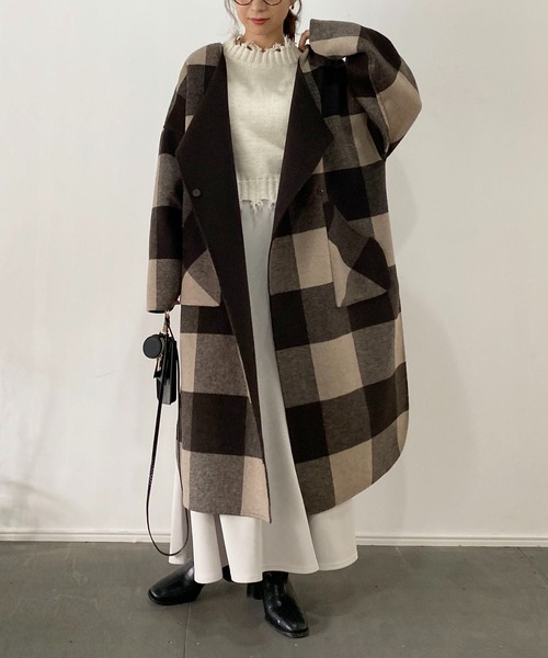 CAPRICIEUX LE'MAGE（カプリシューレマージュ）の「チェックリバノーカラーコート（ノーカラーコート・レディース・ブラック/ブラウン・FREE）」の15枚目の写真
