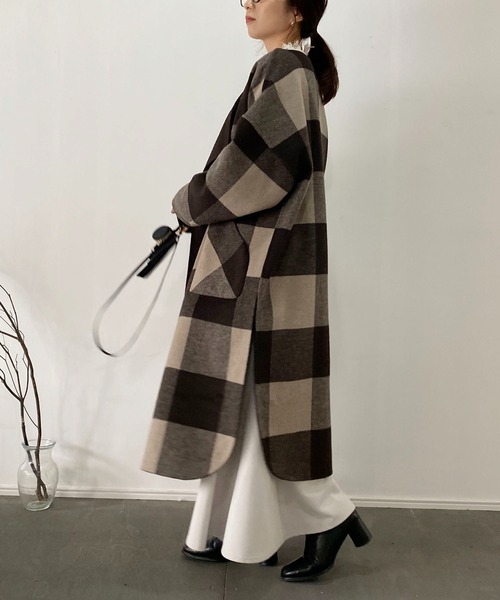 CAPRICIEUX LE'MAGE（カプリシューレマージュ）の「チェックリバノーカラーコート（ノーカラーコート・レディース・ブラック/ブラウン・FREE）」の8枚目の写真