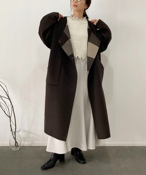 CAPRICIEUX LE'MAGE（カプリシューレマージュ）の「チェックリバノーカラーコート（ノーカラーコート・レディース・ブラック/ブラウン・FREE）」の20枚目の写真